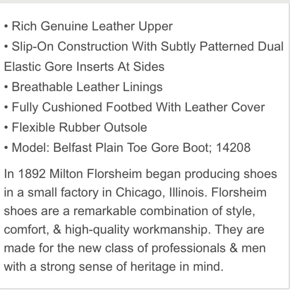 FLORSHEIM Belfast Black Leather Plain Toe Gore Sleek Chelsea Boots Men’s Size 8